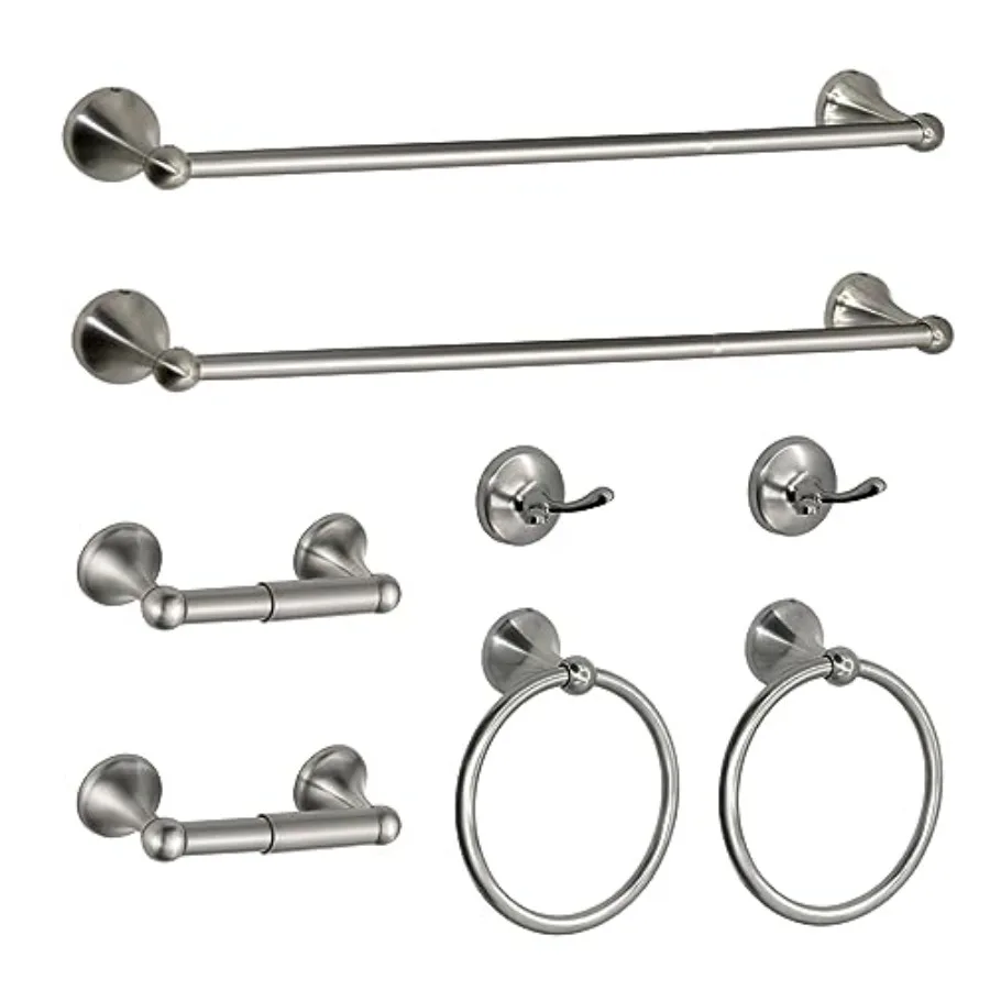 

8 Pieces Bathroom Hardware Set Brushed Nickel Adjustable Expandable Towel Bars Towel Ring Wall Mount Toilet Paper Holder Towel