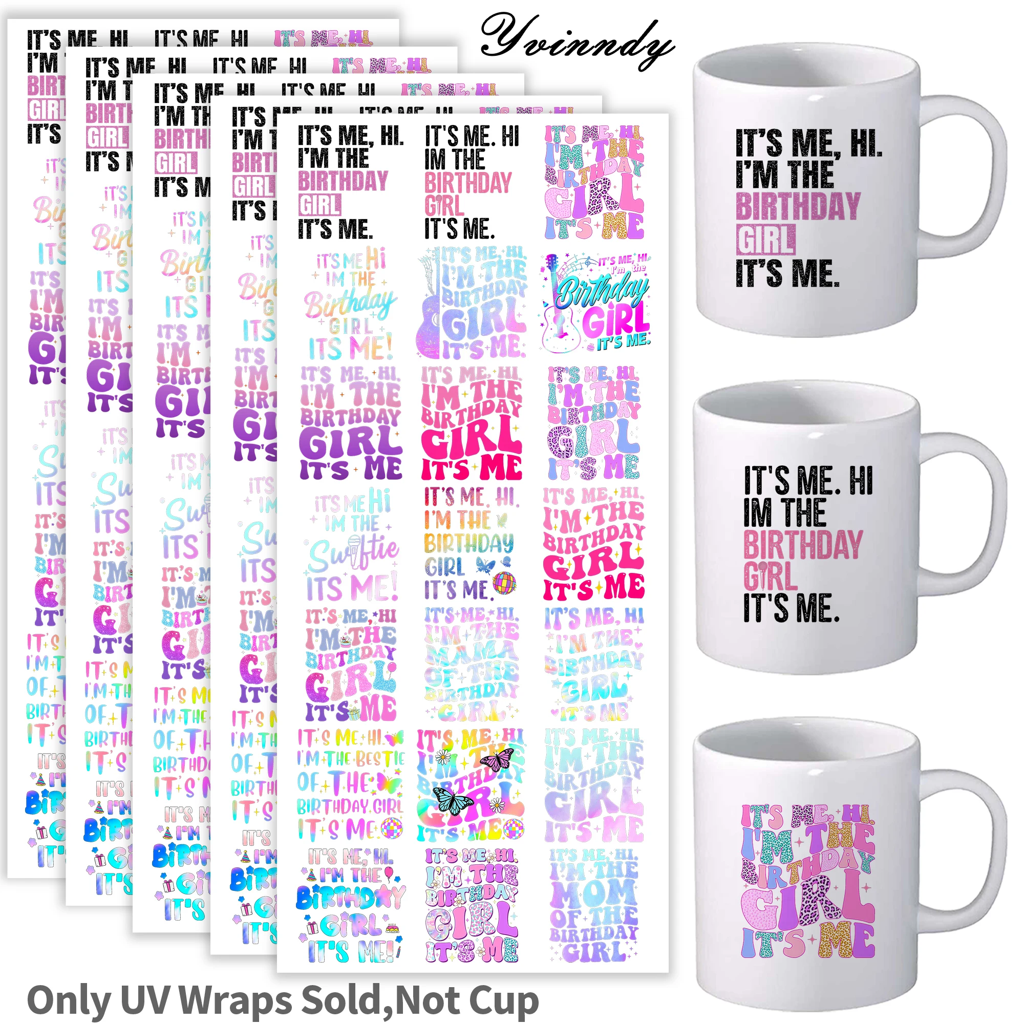 

105Pcs/Set Watercolor Birthday Quotes UV DTF Transfer Sticker DIY Craft Kits with Crystal Label 16oz Glass Jars Wrap Stickers