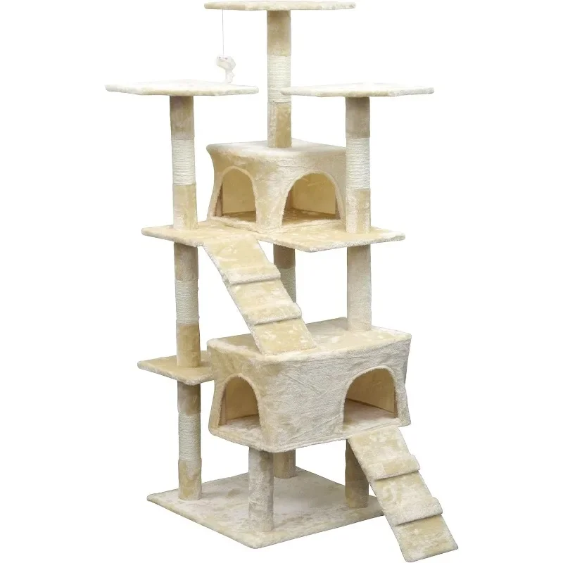 63in Economical Cat Tree Kitty Scratcher Kitten Condo Cat Tree Tower House Furniture for with Sisal Covered Posts for Indoor