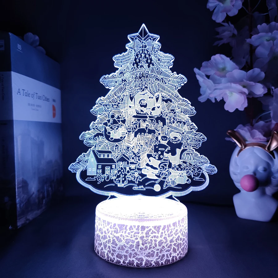 Merry Christmas Tree 3D Hologram Light Santa Clause Home Decor Vivid Christmas Decoration Tree Ornaments RGB Night Lamp Gift