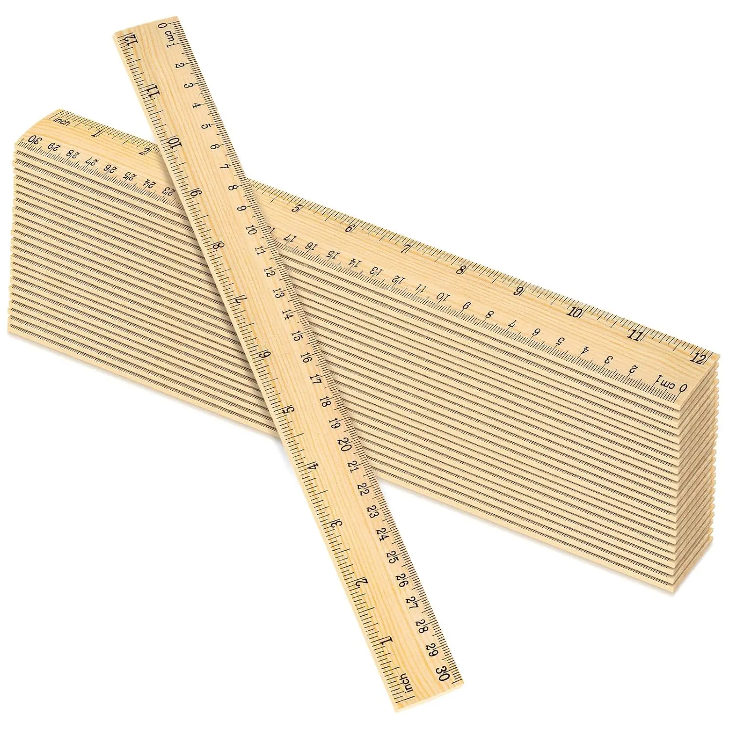 

24 Pack Wooden Rulers 12 Inch for Classroom, Double Sided with Inches and Centimeters, Measuring Rulers for Kids Students