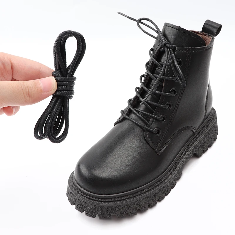 1Pair Waterproof Leather Shoelace Cotton Waxed Shoes Laces Round Oxford Strings Boots Shoestring 60/80/100/120/140CM Accessories