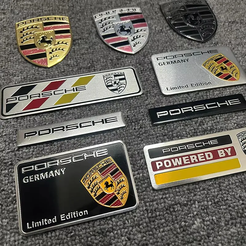 Metal Auto Logo Stickers Auto Decorative  Aluminium Alloy Label For Porsche 911 718 Taycan Panamera Cayenne Macan Boxster Cayman