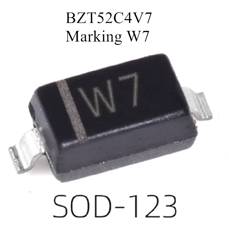 (100pcs) (Marking W7) BZT52C4V7 SOD-123/BZT52C4V7S 4.7V Voltage Stabilized Diode