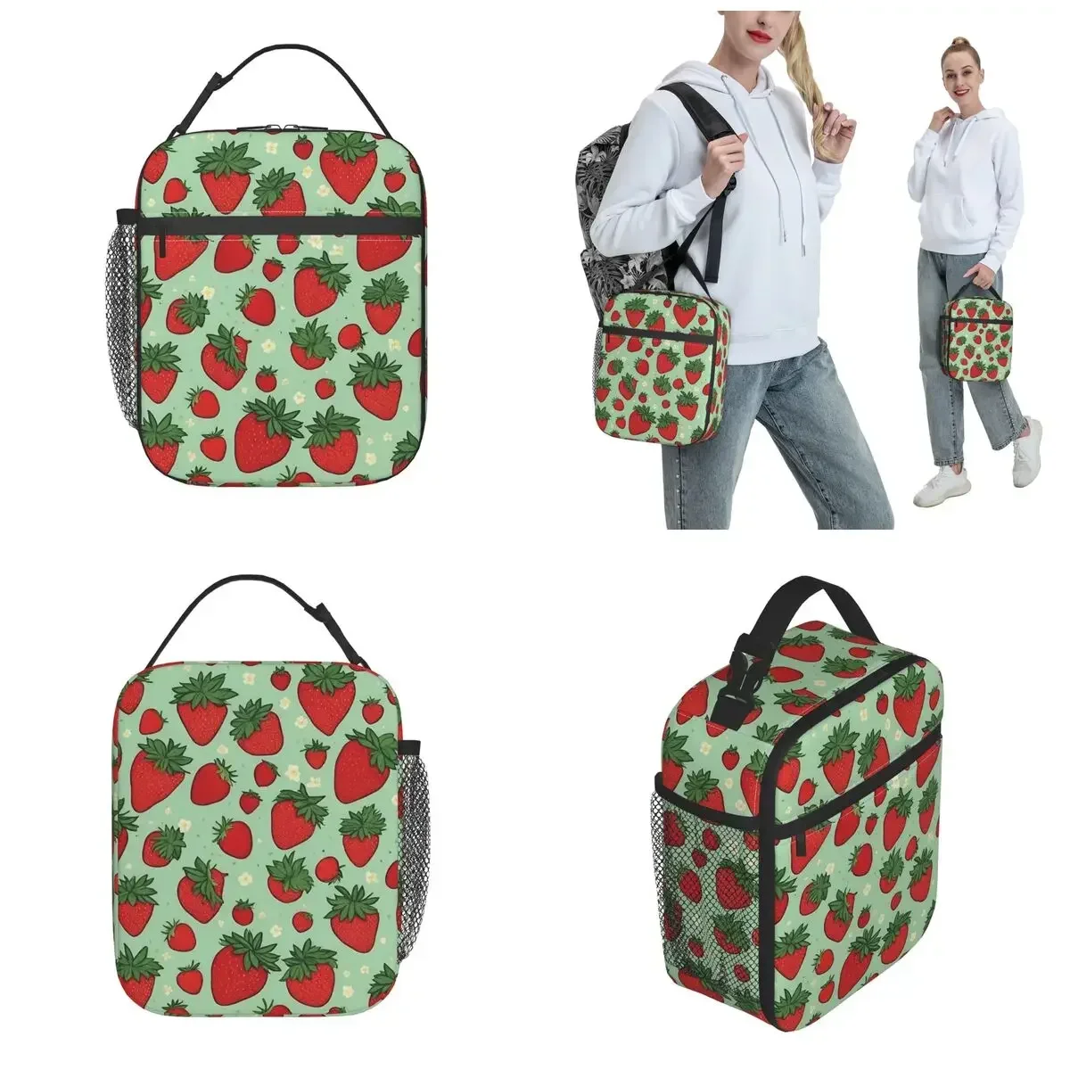 Insulated Lunch Bag Cute Fruit Cartoon Strawberries Accessories Lunch Container Fashion Cooler Thermal Lunch Box For School