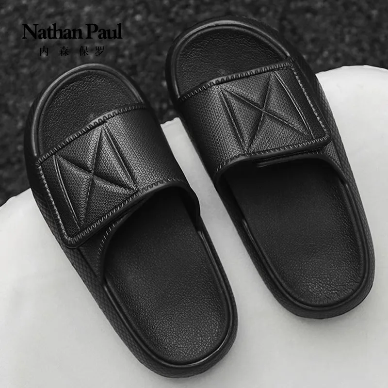 Velcro slippers men\'s summer wear stepping on shit feeling beach one-word non-slip sports leisure