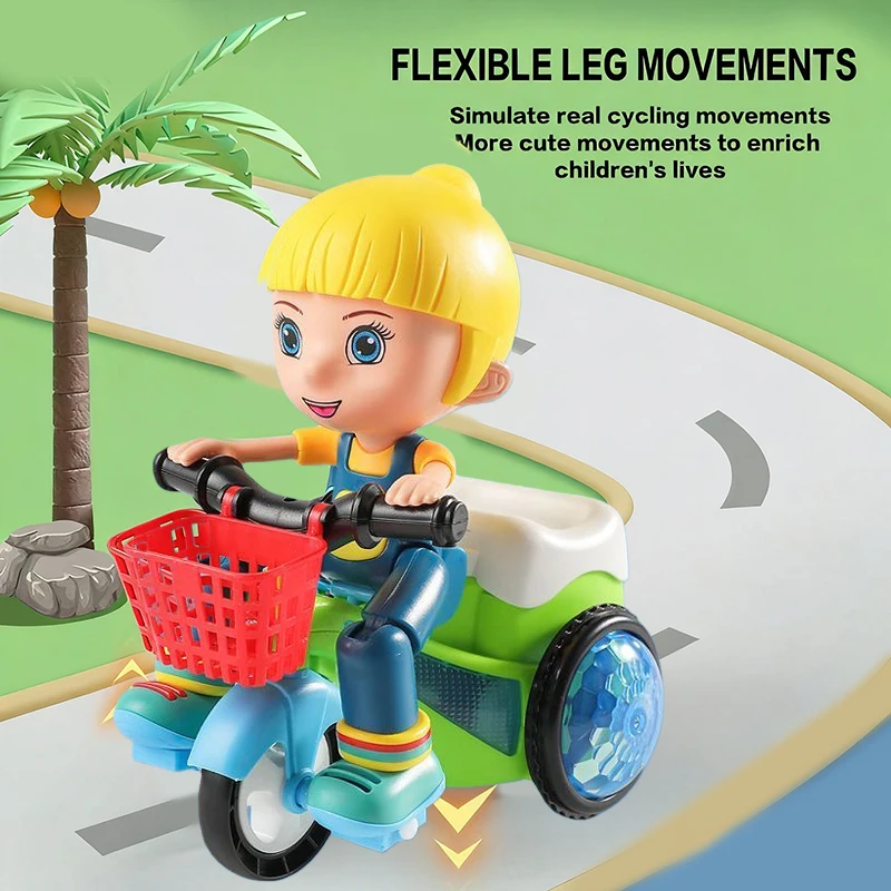 Triciclos de juguete eléctrico de cabeza grande para niñas, coche giratorio acrobático, regalo de vacaciones para niños, juguete para montar genial