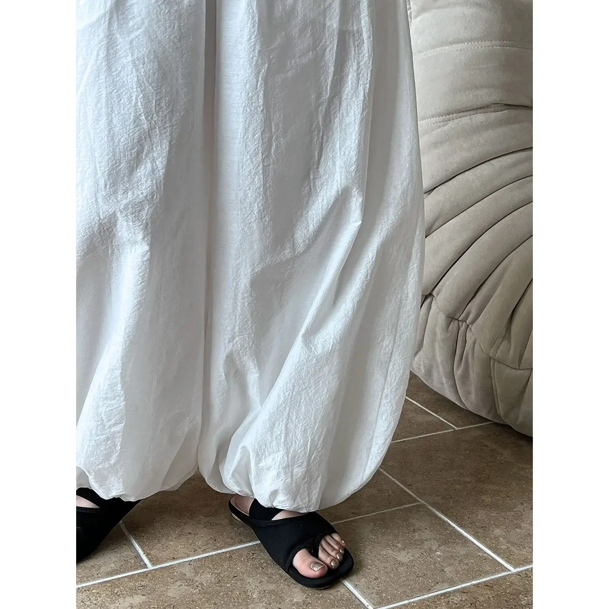 Breathable Cotton Summer  White Loose Lantern Pants Women's Flower Bud Pants