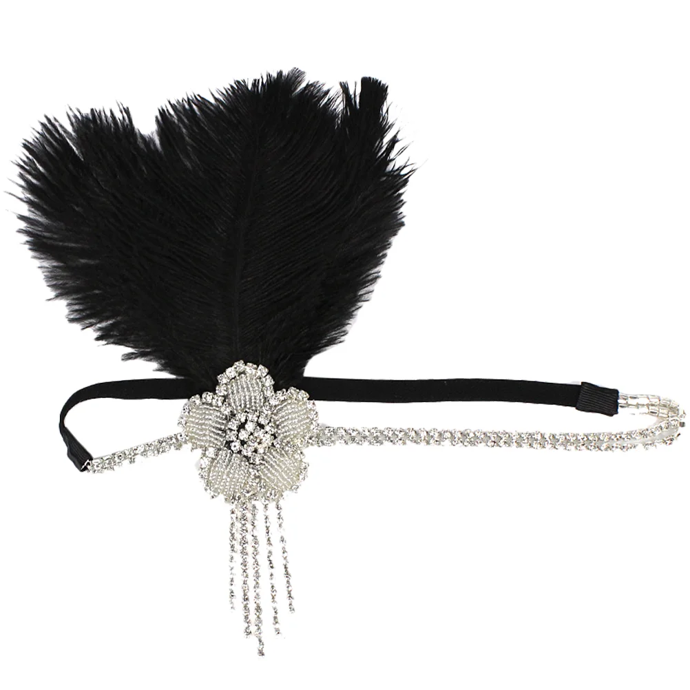 

Fringed Feather Headband Flapper Headbands 1920 Headpiece Vintage for Women Accessories Black