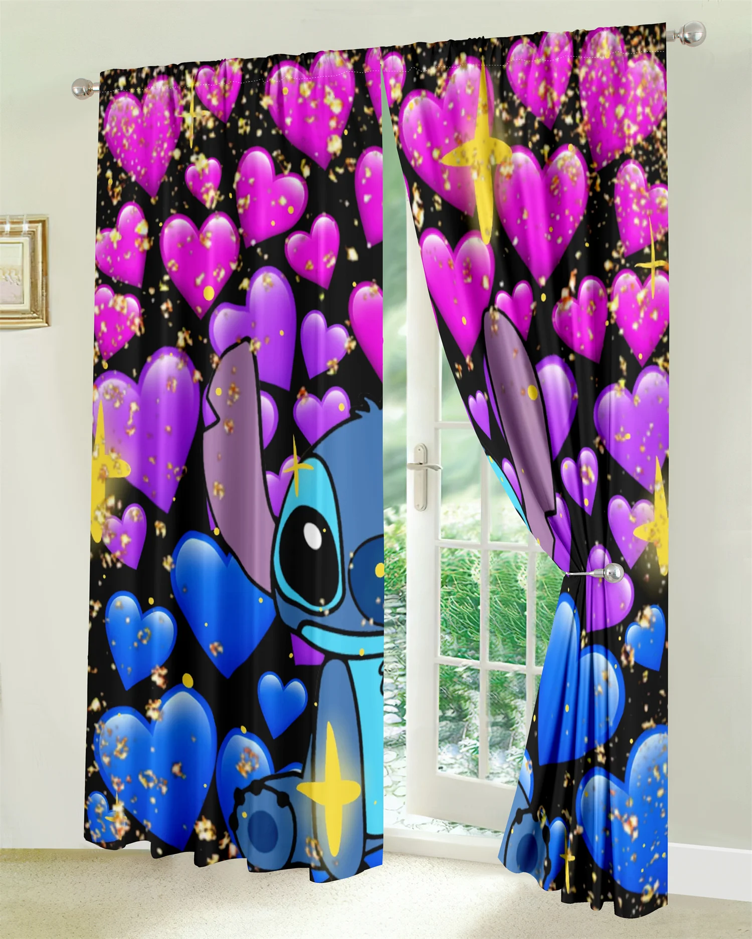 Funny Girl Lovely Cute Cartoon Design Kids Child Light Filtering Drapes Window Curtains for Living Room Bedroom 2 Pieces Decor