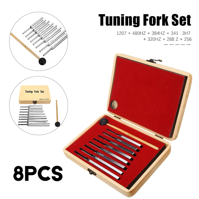 Full Choi8pcs/set Medical Tuning Fork Sound Vibration Therapy 256-512HZ Vibration Sound Healing Kit Steel Therapy Chakra Music