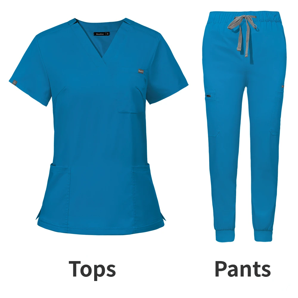 Hospital Doctor Nursing Uniform Women Wholesale Casual Short Sleeved V-neck Jogger Suits Nurse Pharmacy Working Medical Uniforms