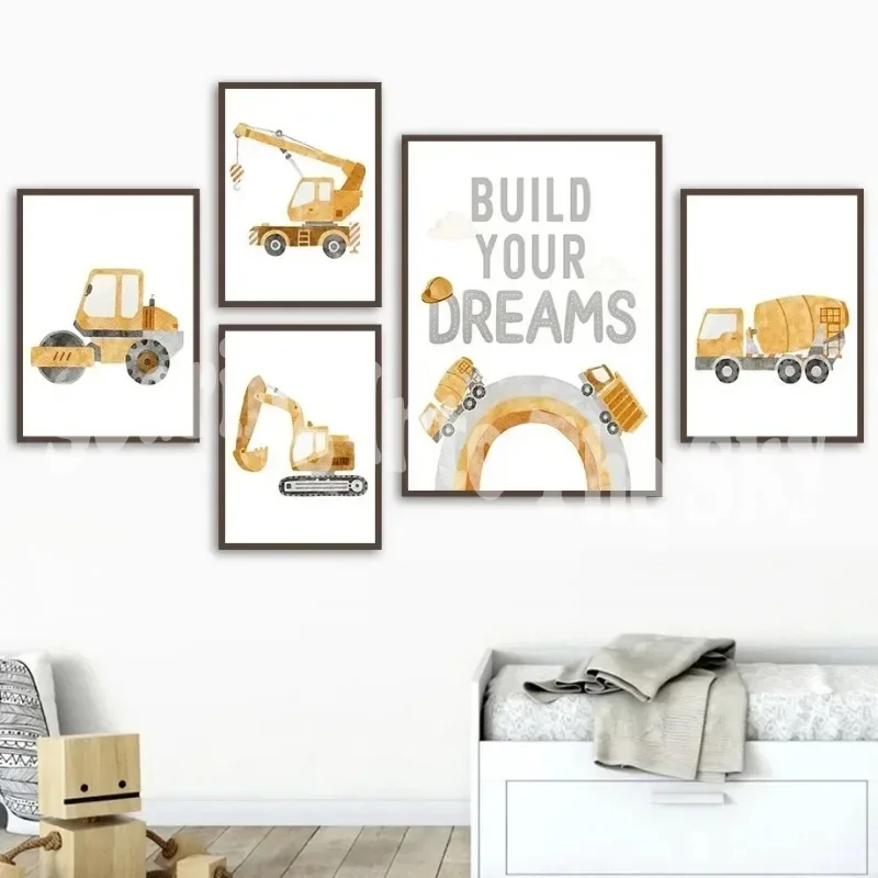 1Pcs Wall Decoration Poster Tractor Excavator Home Decor Interior Paintings Cartoon Canvas Painting Kindergarten Decor for Room