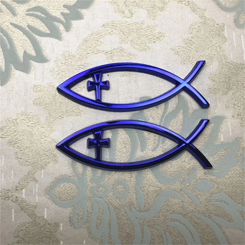 Religious crossing  Car Window Stickers Waterproof Savior Fish Badge Christian Ichthys Fish Sticker for Laptops Refrigerators view 2