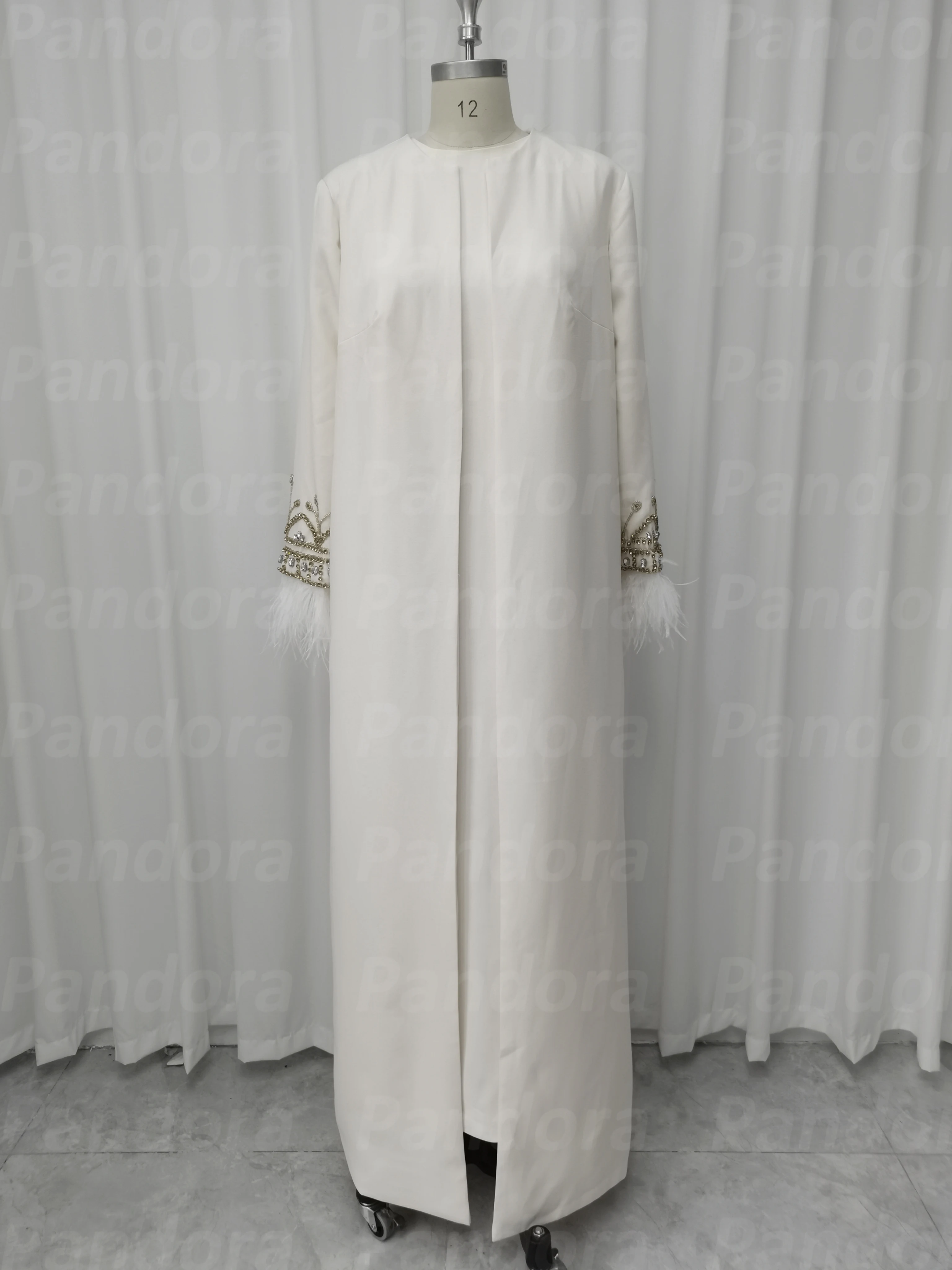 Pandora-Robe de Soirée Élégante pour Femme, Tenue Formelle d'Arabie Saoudite, Col Rond, Manches sulf, Longueur au Sol, Plumes de Clip, Tenue de Banquet