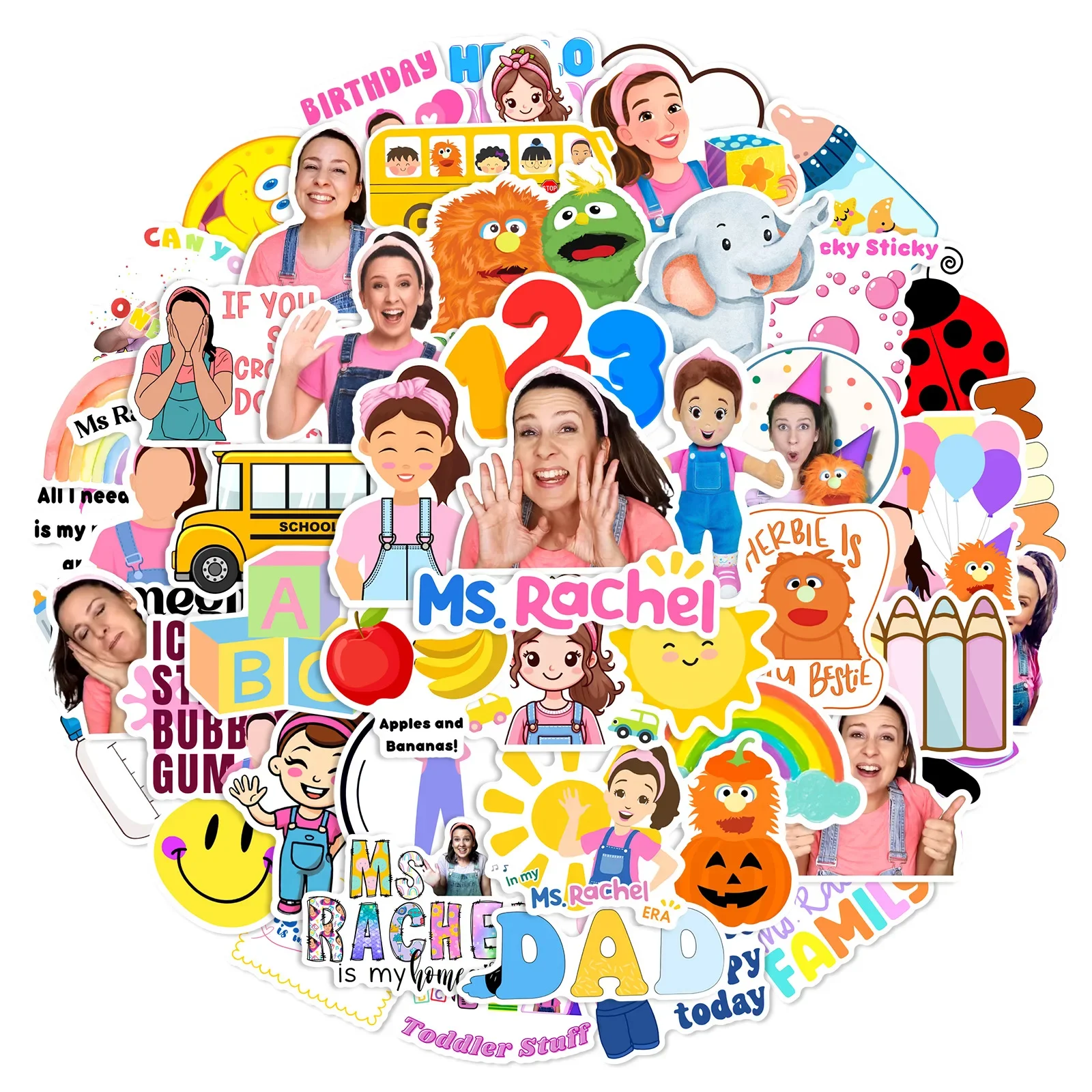 50 قطعة Ms.Rachel التعليم في مرحلة الطفولة المبكرة ملصق الشارات اللعب DIY بها بنفسك حقيبة سكيت الهاتف الأمتعة الدراجة ملصق هدية الاطفال اللعب