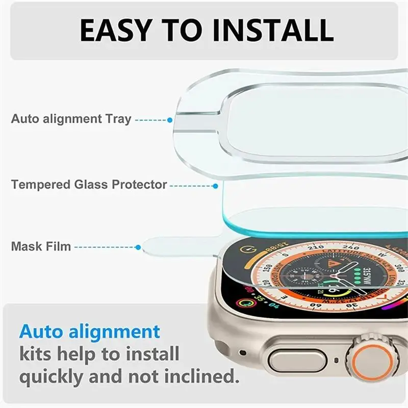 Alignment Tool With HD Tempered Glass Film For Apple Watch Ultra 2 49mm Easy Install Screen Protector For Iwatch Ultra 49mm