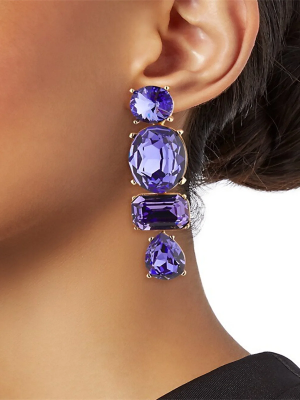 European and American foreign trade jewelry long exaggerated shiny crystal high-end luxury niche earrings