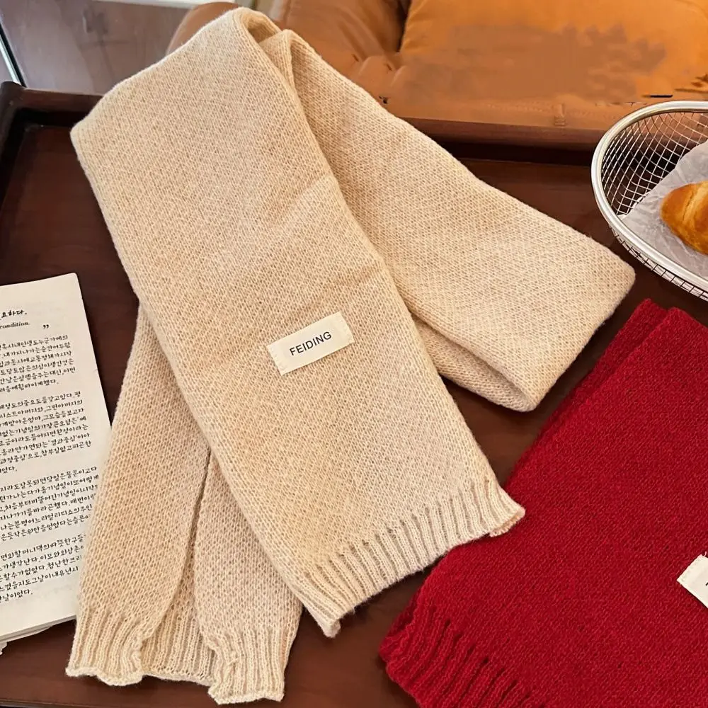 

Simple Red Pure Color Scarf Solid Color Letter Knitted Scarves Warm Cashmere Wool Shawl Women/Men