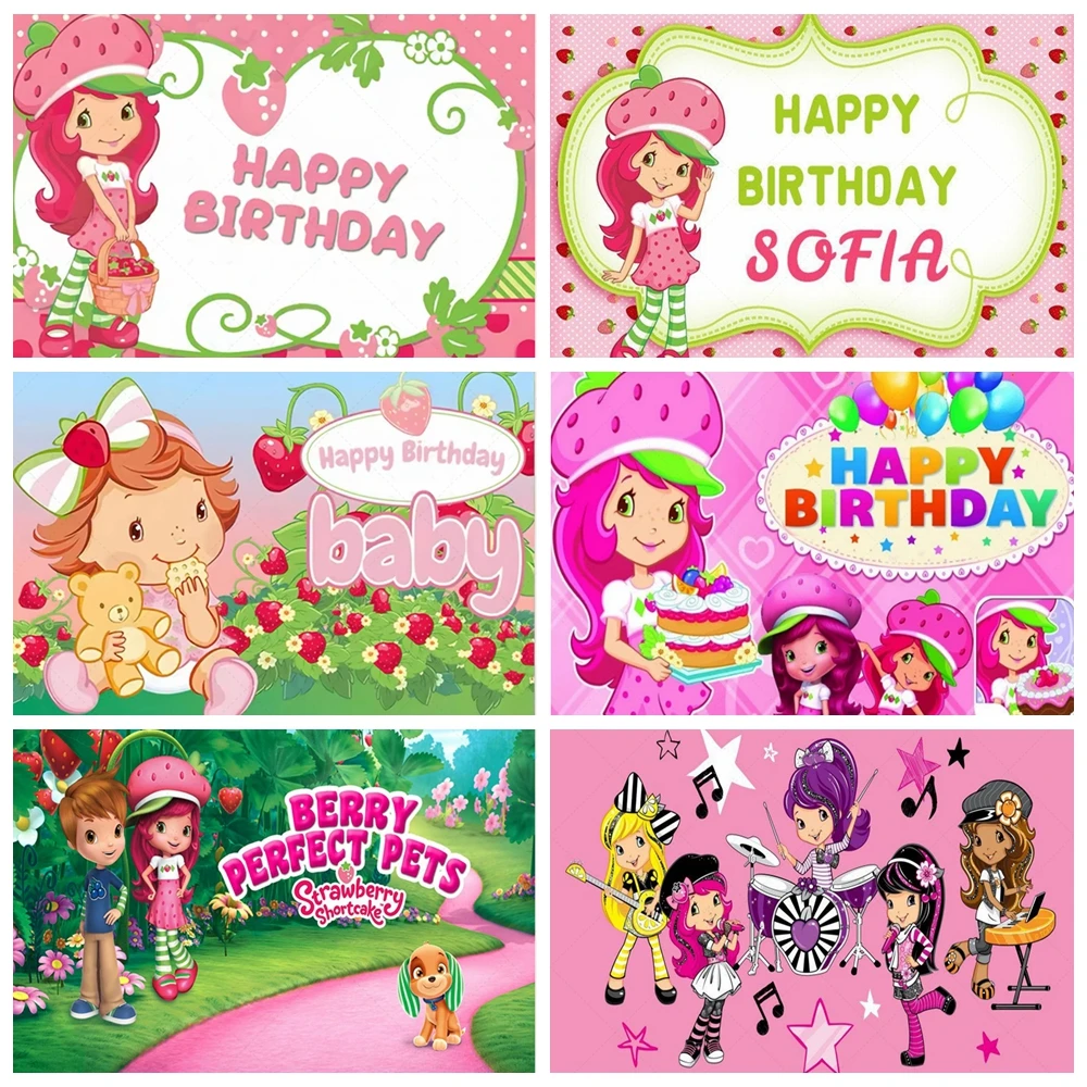 Erdbeer-Shortcake Geburtstagsparty Hintergrund Rosa Beerengirlande 1. Geburtstag Kuchentisch Cottagecore Individuelles Mädchen Babyparty Banner Deko