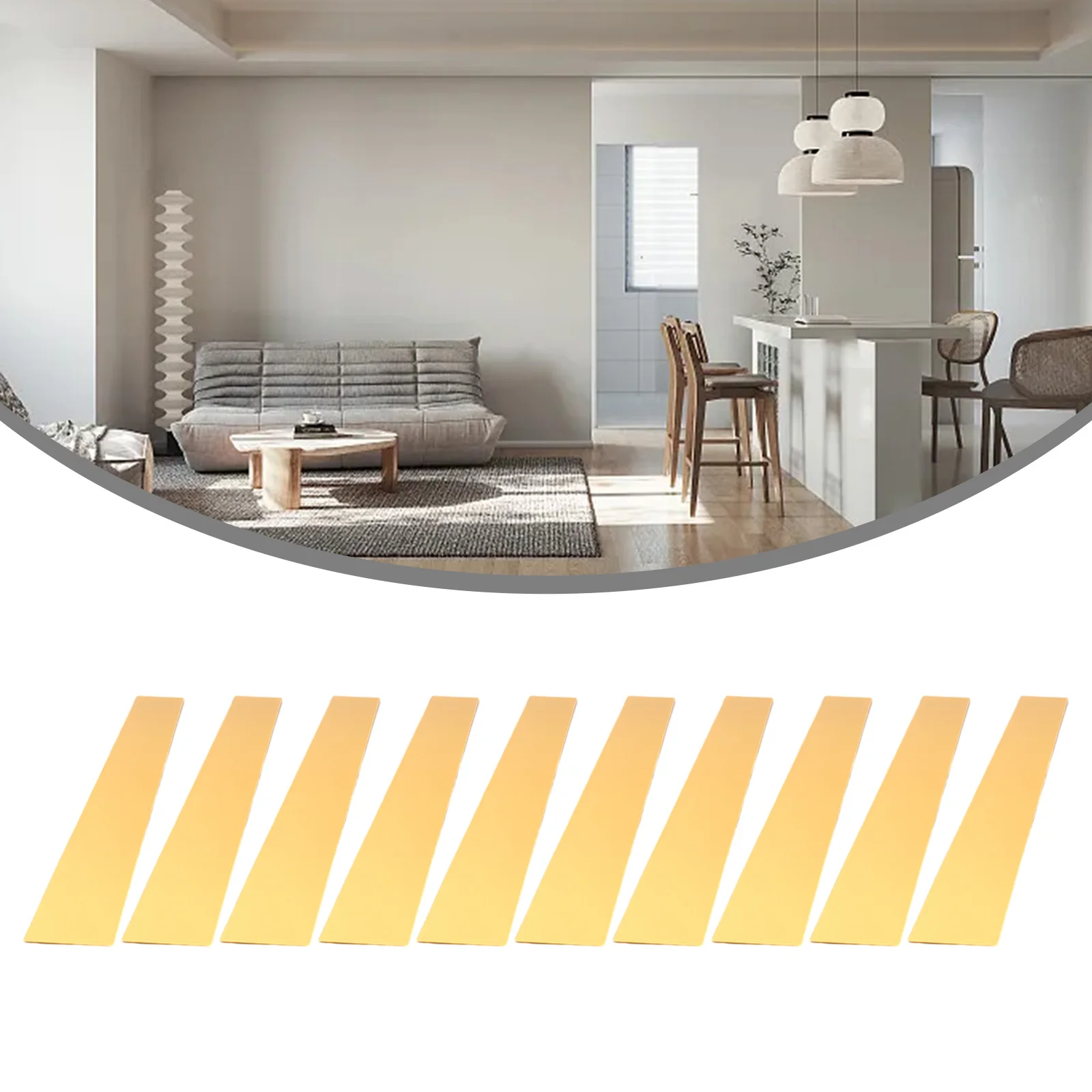10Pcs Acrylic Mirror Mosaic Wall Stickers Long Strip Style for Living Room Bedroom and Dining Room Walls with Protective Film