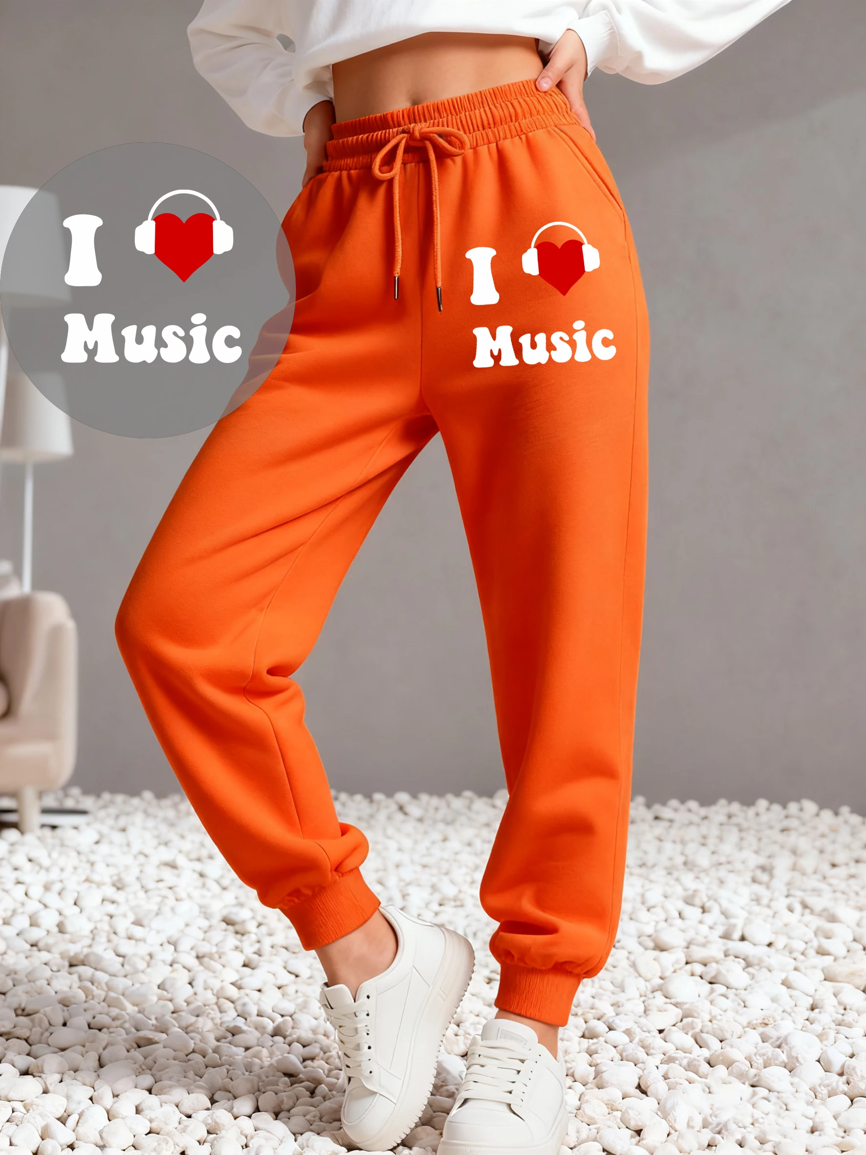 ICH Liebe Musik Druck Sweatpant Frau Tasche Kordelzug Hose Sport Mode Jogging Hosen Trendy Herbst Y2K Damen Sporthosen