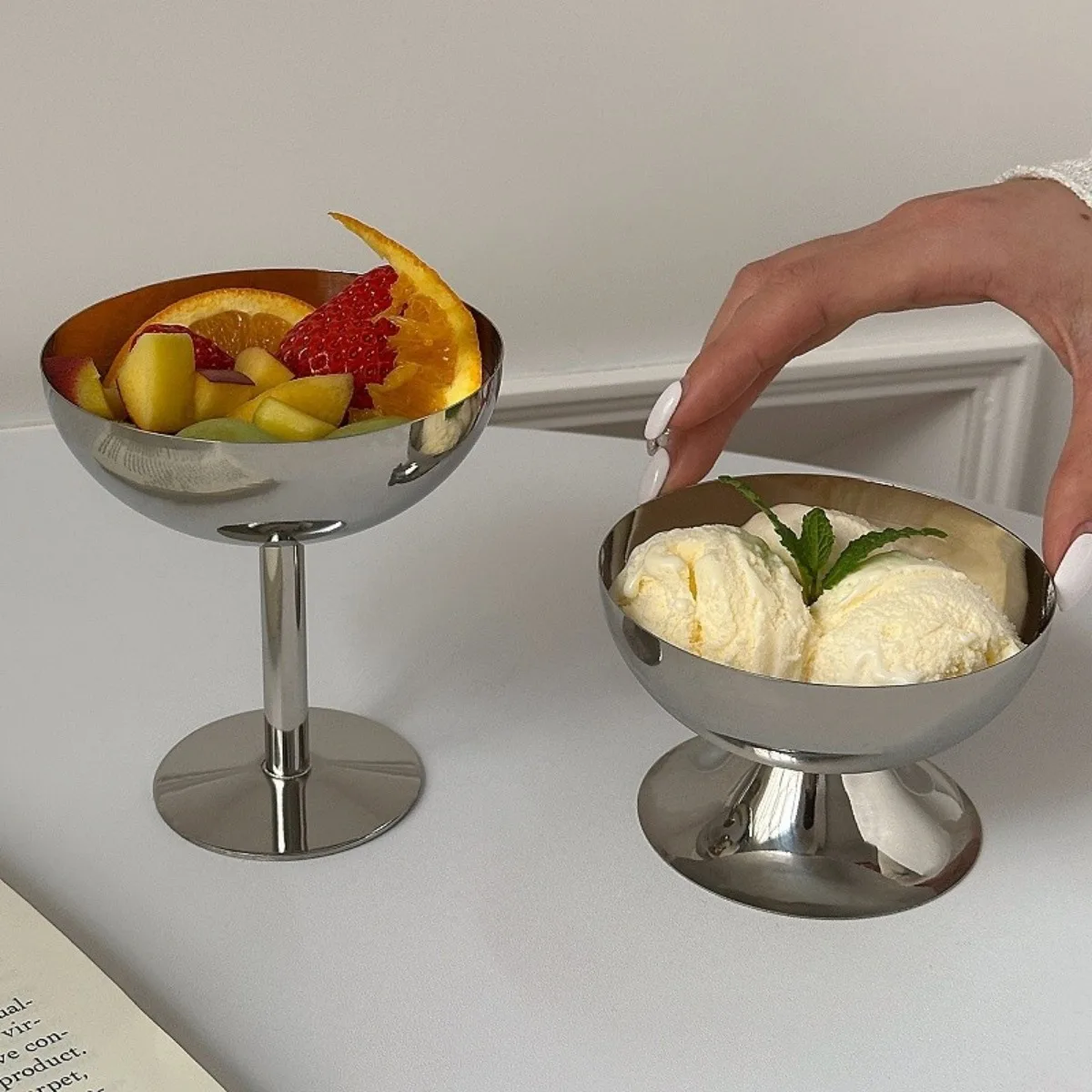 

Stainless Steel Dessert Bowls Ice Cream Cups Footed Elegant Sauce Dish Footed Yogurt Snack Candy Cups for Pudding Fruit Snacks