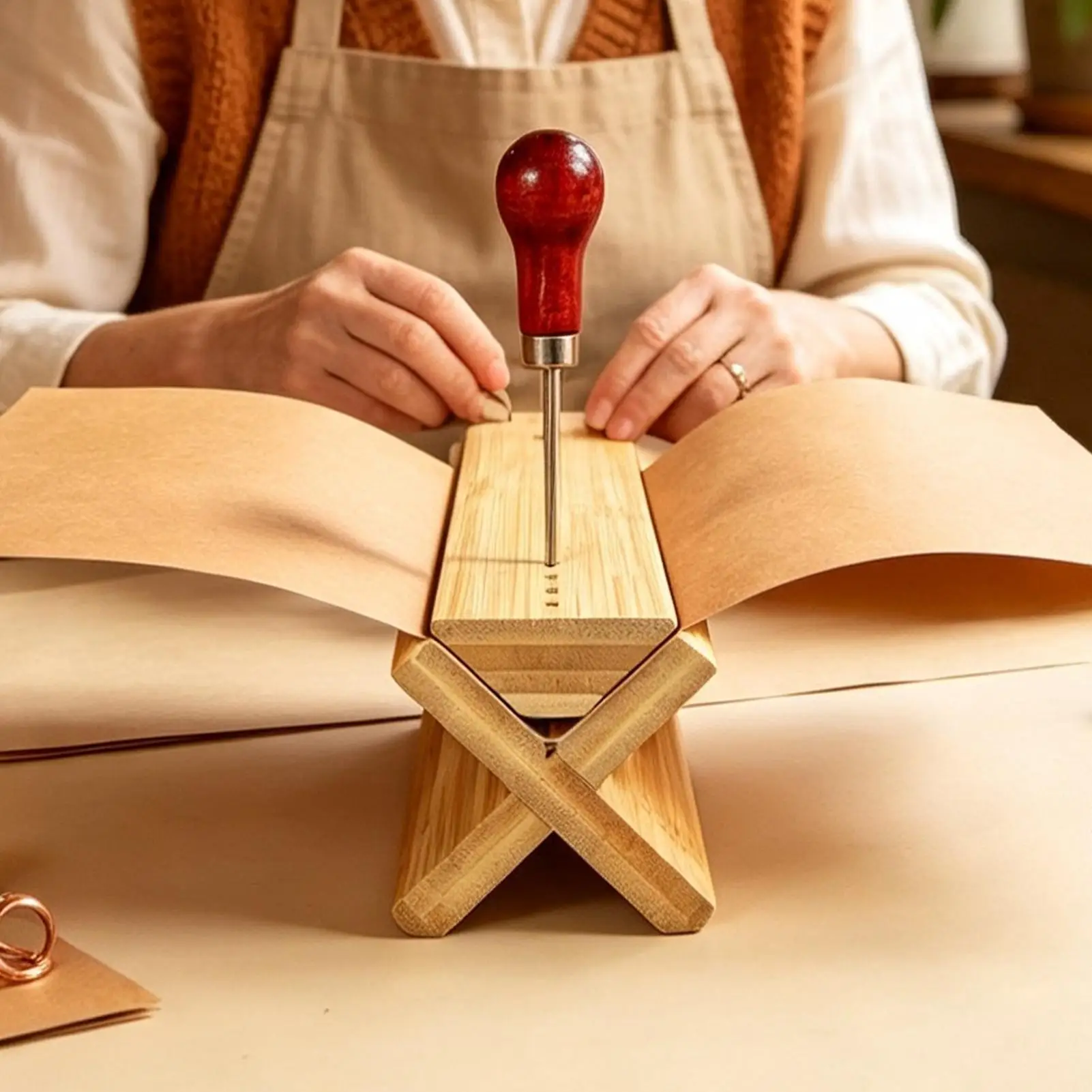 Book Binding Punching Cradle Wooden Journal Piercing Tool With Awl Hole Punch Tool For Signature Journal Notebook Planner Album