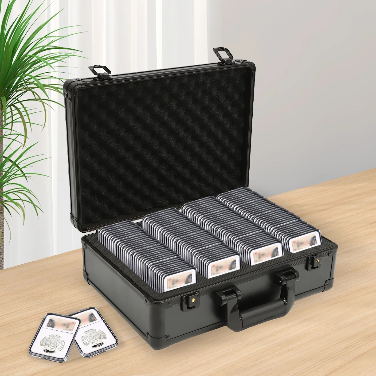 Secure Coin Slab Storage Case 4 Compartments Lockable Aluminum Alloy Box for Graded Coin Collection