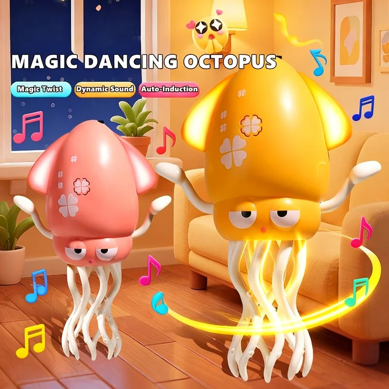 Brinquedo eletrônico de polvo de dança com luzes sonoras, auto-indução, prevenção de obstáculos, brinquedos interativos para engatinhar, presentes de aniversário para crianças