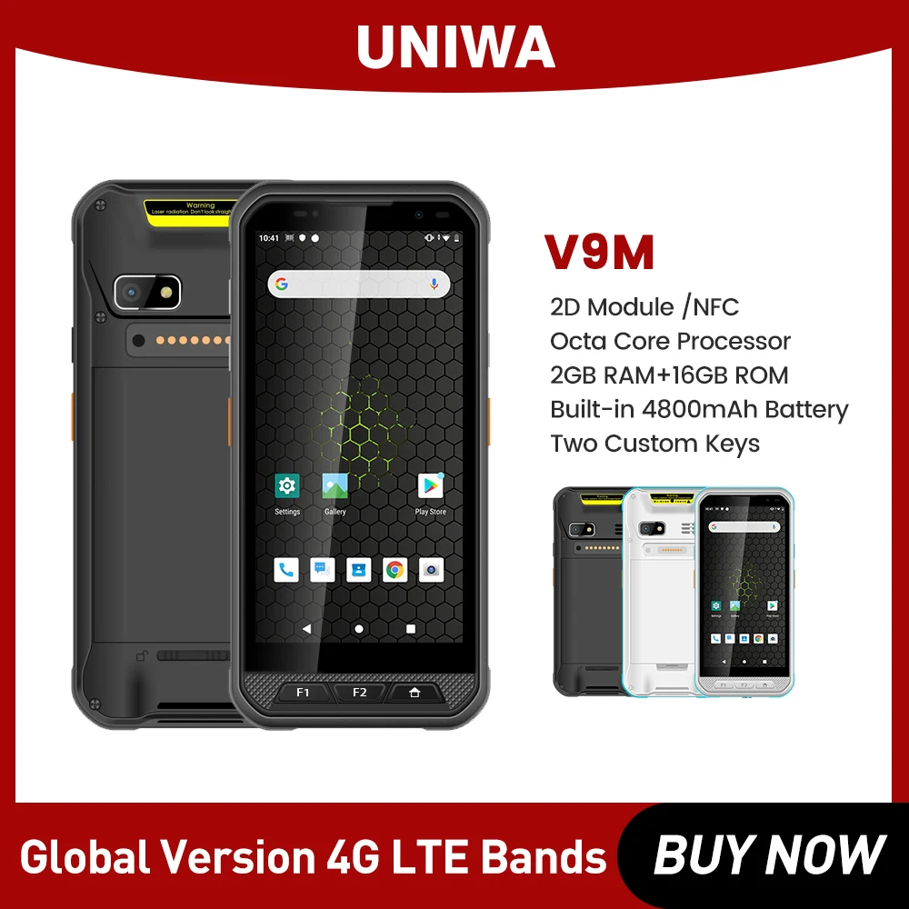 UNIWA V9M smartphone 5.7 Inch Octa Core IP67  Android Mobile Phone Handheld 2D Barcode Scanner Built-in NFC  2GB RAM 16GB ROM