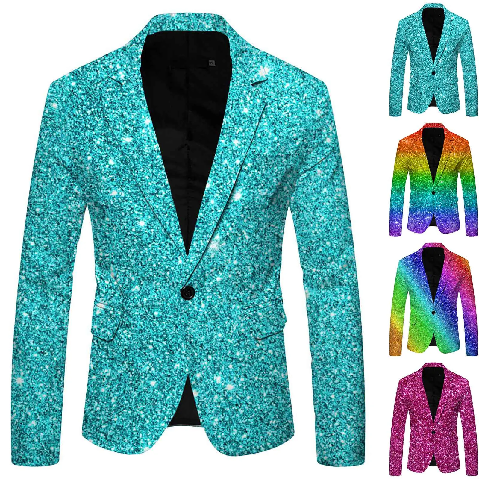 Colorful Sequin Men\'s Suit Shiny Long Sleeve Singel Button Slim Blazer Jackets Luxury Party Club Formal Wedding Performance Suit