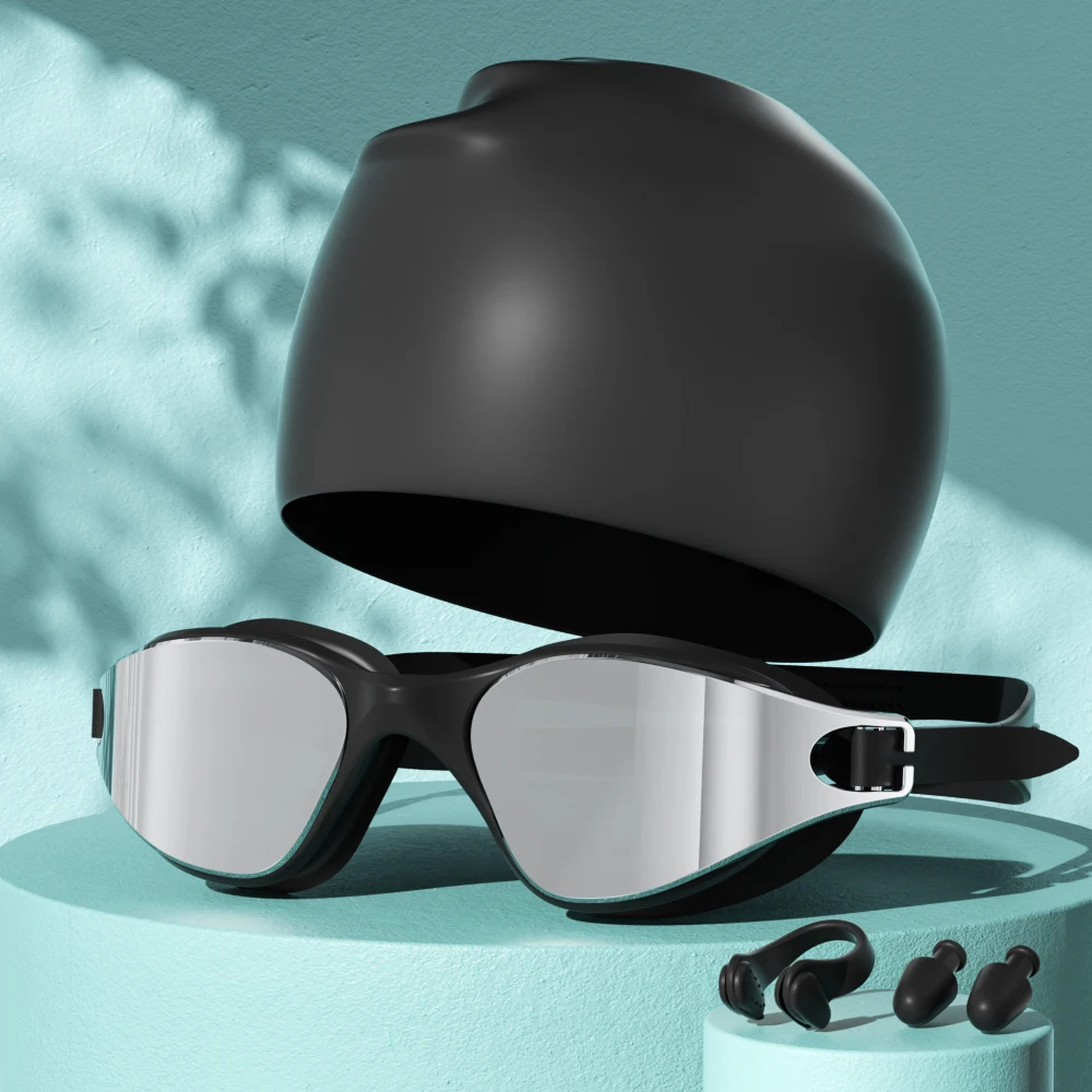 Adult Swimming Goggles with Anti-Fog & Waterproof Features - Comes with Swim Cap, Nose Clip and Ear Plugs Swim Goggles