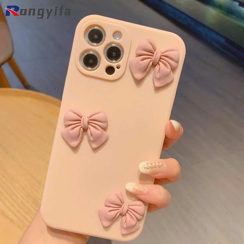 For Samsung Galaxy S22 S21 S20 FE Note 20 Ultra S10 S9 S8 Plus S7 S6 Edge A11 Case Cute Fashion Bowknot Liquid Silicone Cover