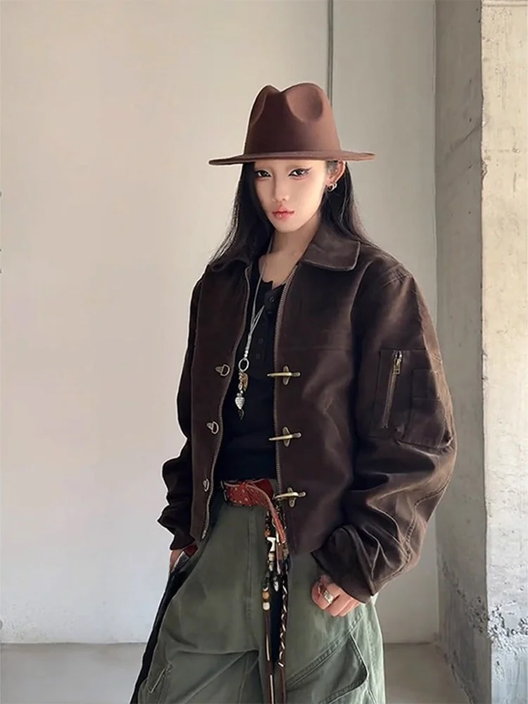 Retro American Aircrt Bule Flight Jaet ort Sle Men Women Autumn Outerwear Vintage Design Commute Loose Fit Polyeste...