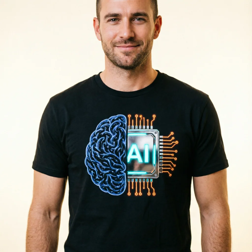 AI vs Human T-Shirt for Men – Retro Futurism Streetwear Graphic Tee