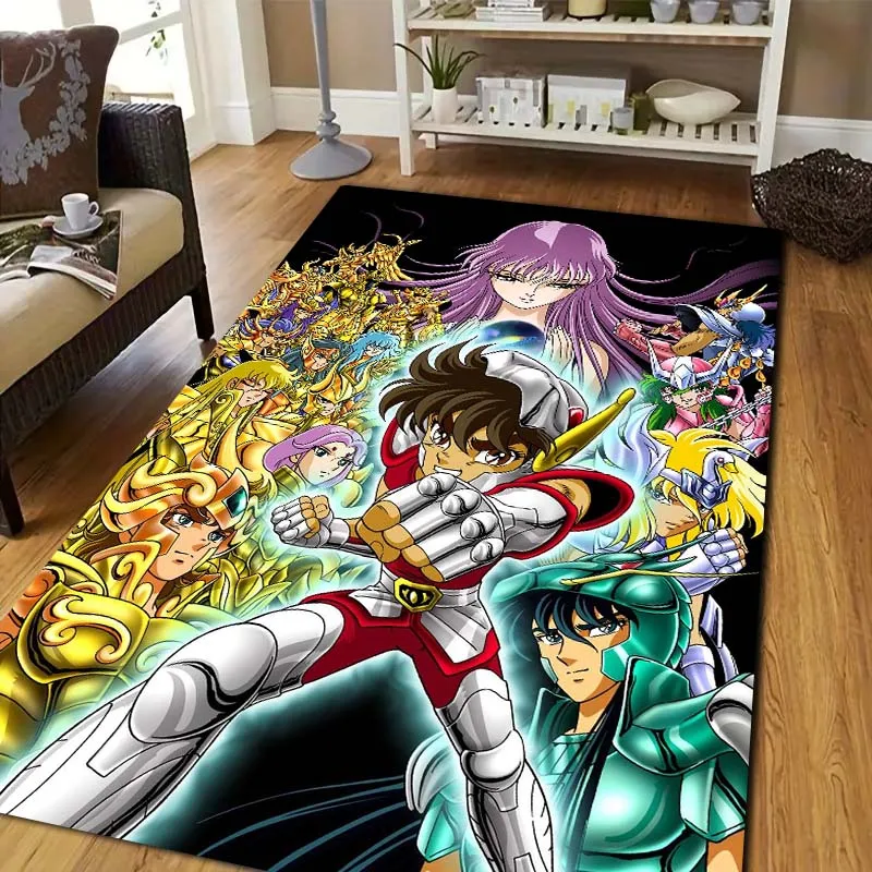 Saint Seiya Anime Non‑Slip Floor Rug Classic Cartoon Print For Living Room Bedroom Indoor Space Home Ornament Xmas Holiday Gift