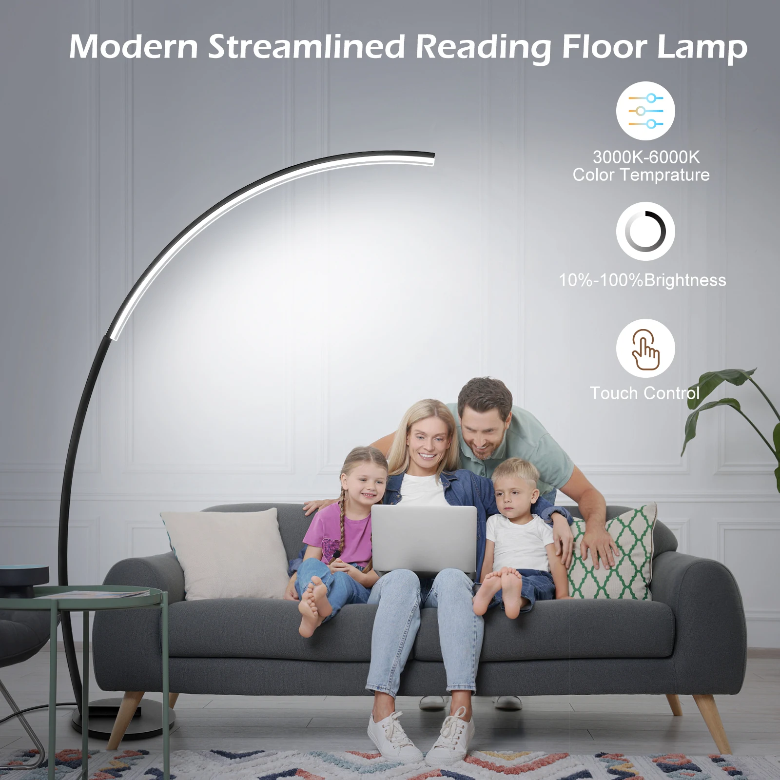 

Floor Lamp 20W with Touch SwitchStepless Adjustable 3000K-6000K Colors & Brightness Modern Standing Lamp for Bedroom Living Room