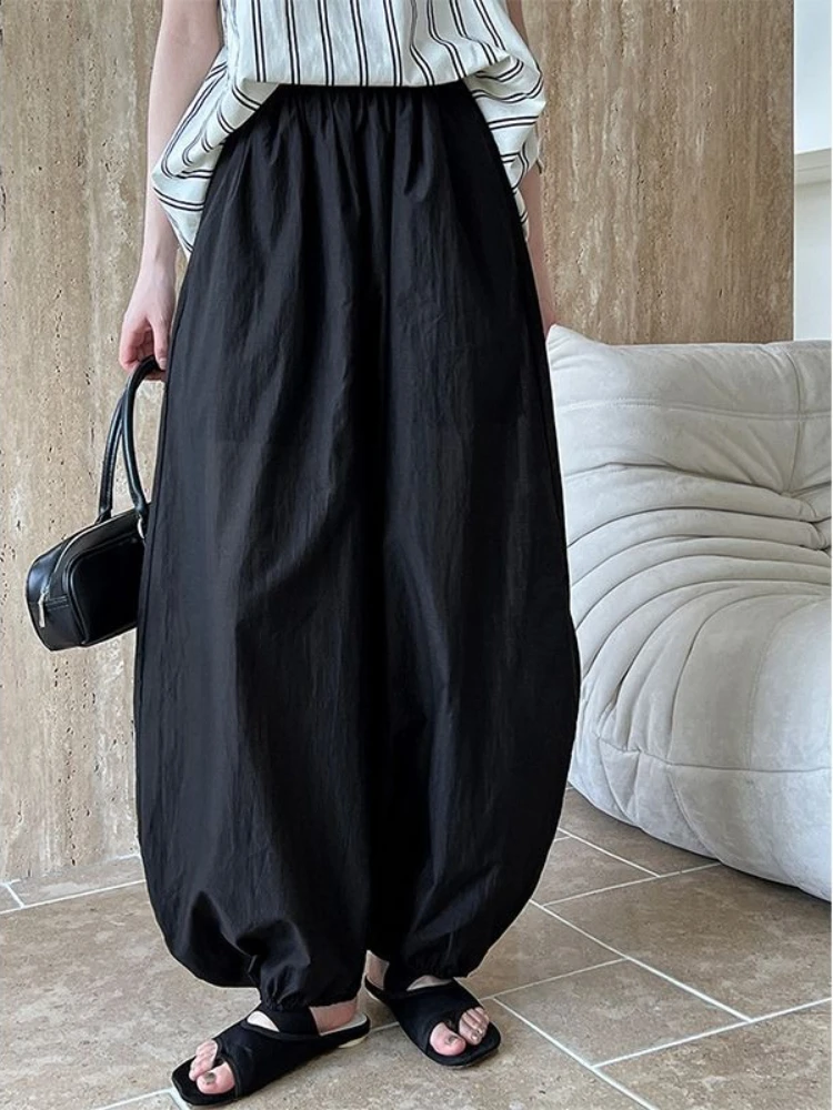 HOUZHOU Japońskie Oversize Bloomers Damskie Eleganckie Modne Casualowe Spodnie Latarnie 2025 Nowe Letnie Luźne Spodnie z Szerokimi Nogawkami