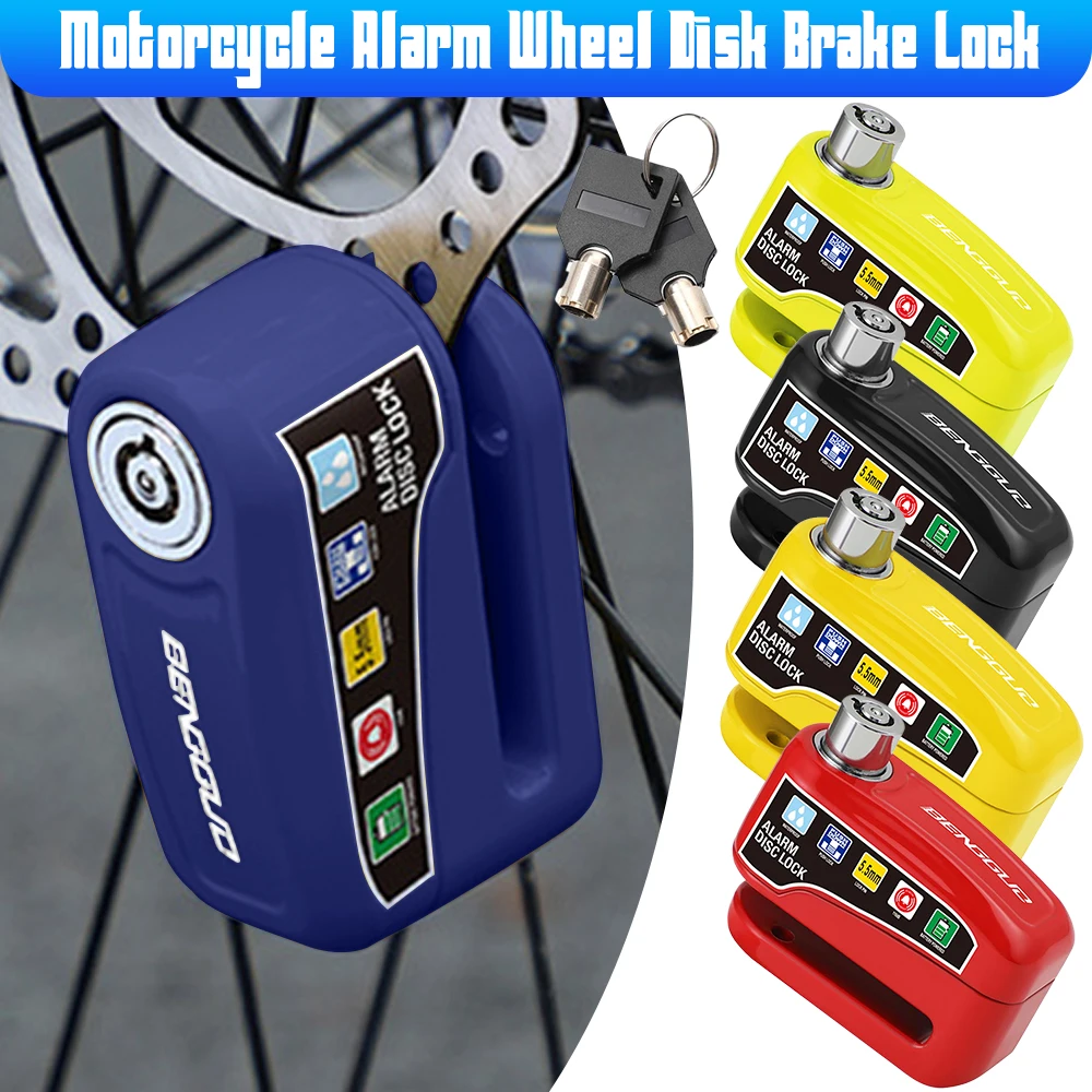 

Motorcycle Alarm Disc Brake Lock 110dB Loud AntiTheft Padlock Waterproof Aluminum Alloy with Key for Moto Scooter Bicycle Safety
