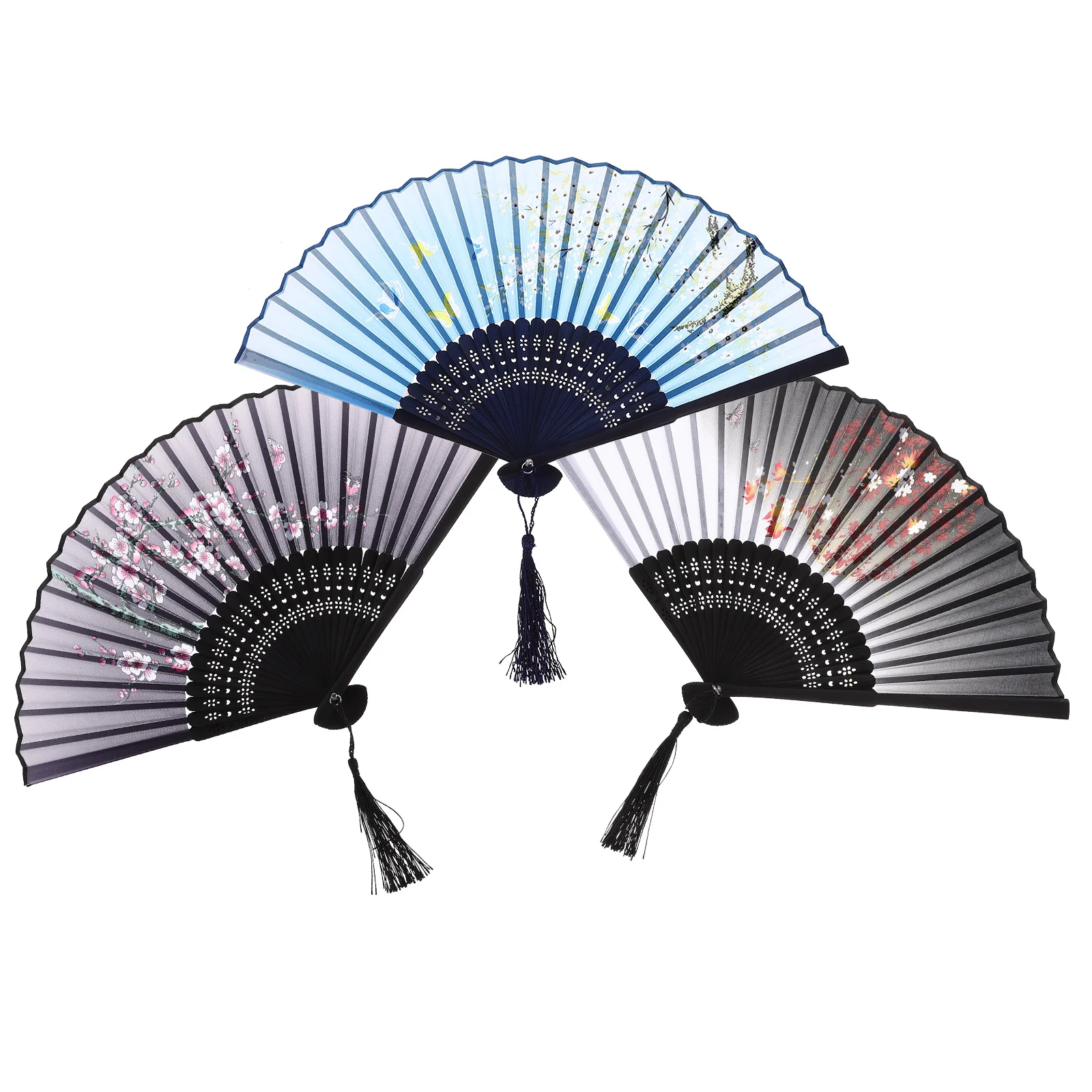 

3Pcs Retro Folding Handheld Fan Fine Workmanship Easy Carry Dancing Cloth Fan Stylish Adornment Wedding Gift Hand Fans