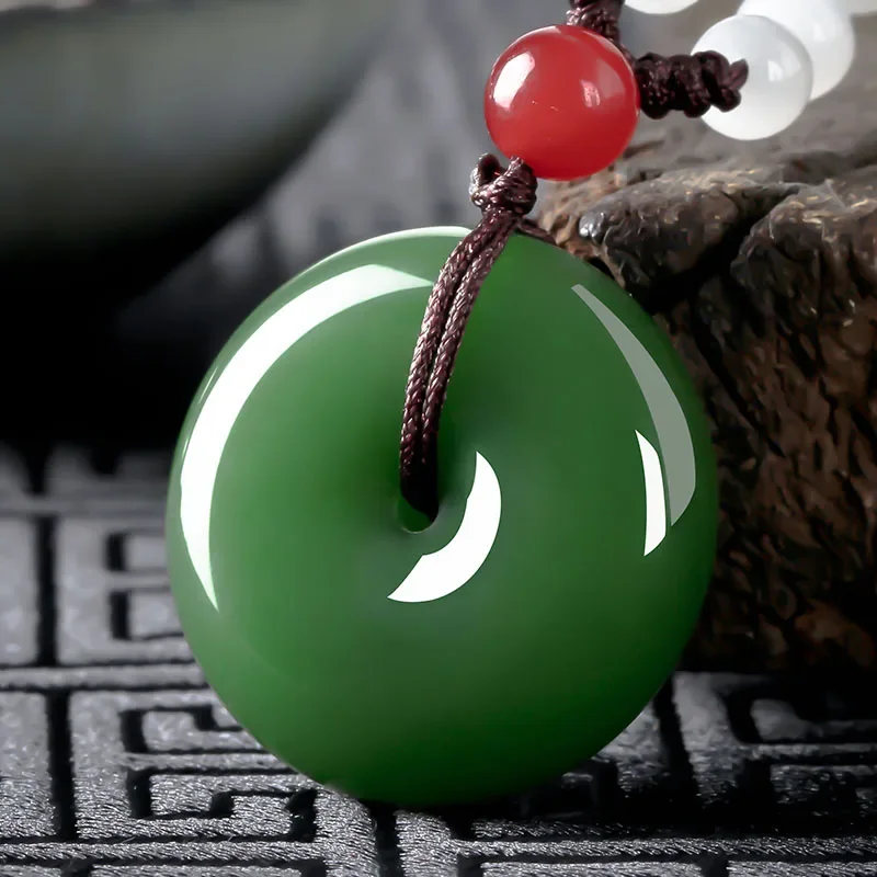 Natural Green Hetian Jade Stone Doughnut Pendant Chinese White Jadeite Jewelry Charm Reiki Amulet Hand Carved Gifts for Women