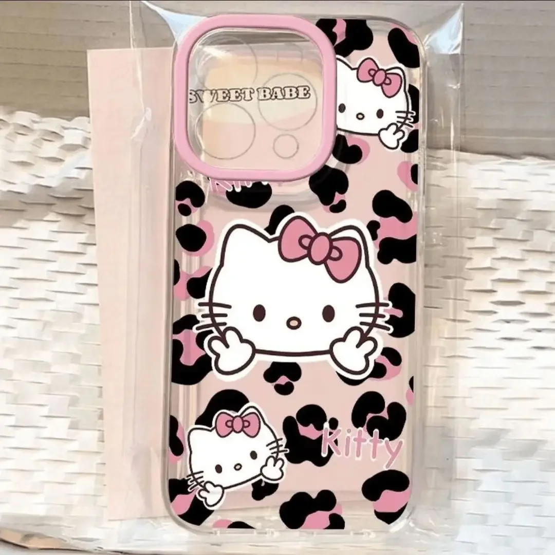 Pink Leopard Hello Kitty Clear Space Phone Case For Vivo S1 S10 10E 12 15 17E V15 V23 V27 V40 PRO 5G iQO-NEO7 Transparent Cover