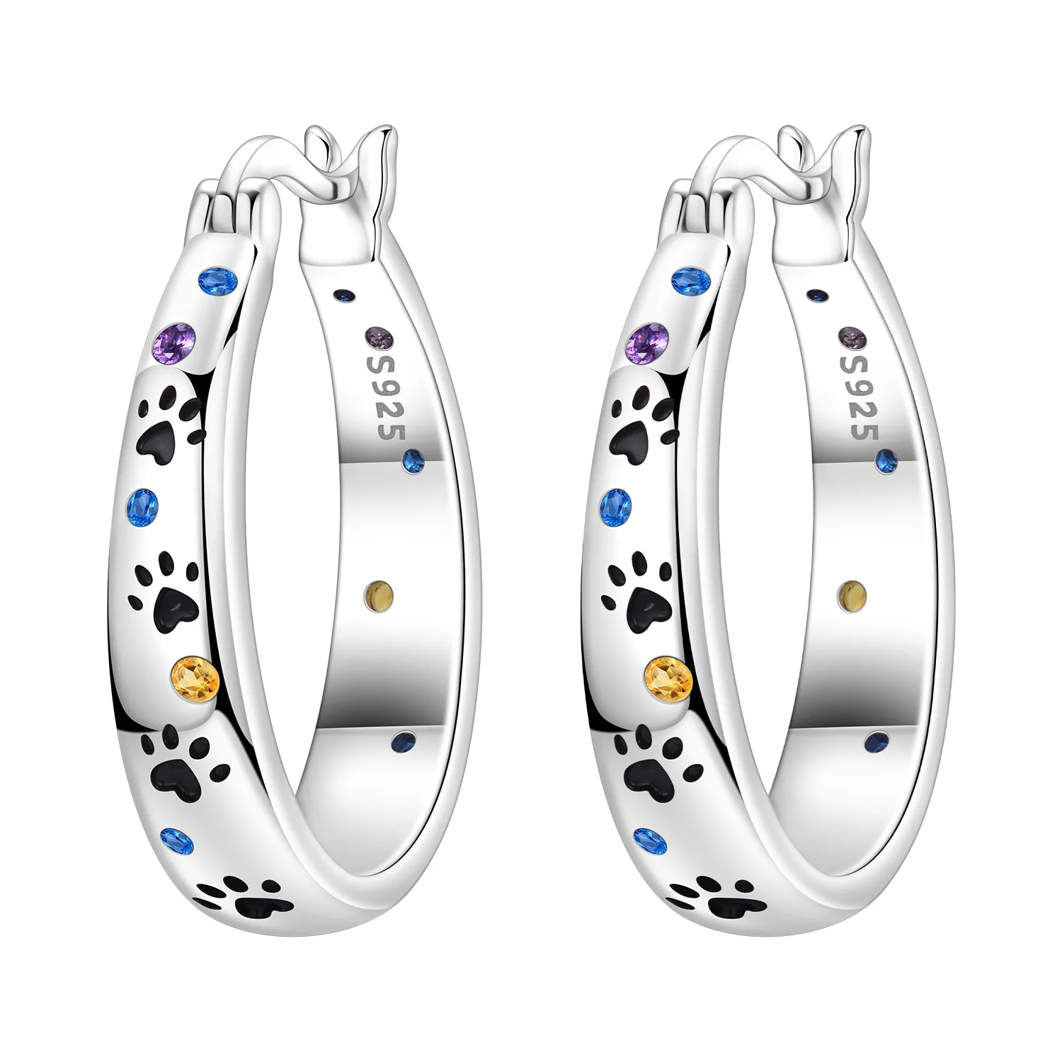 PANPOKI S925 Sterling Silver Colorful Animal Pet Paw Prints Earrings Versatile Hoop Earring For Women Jewelry Trendy Party Gift