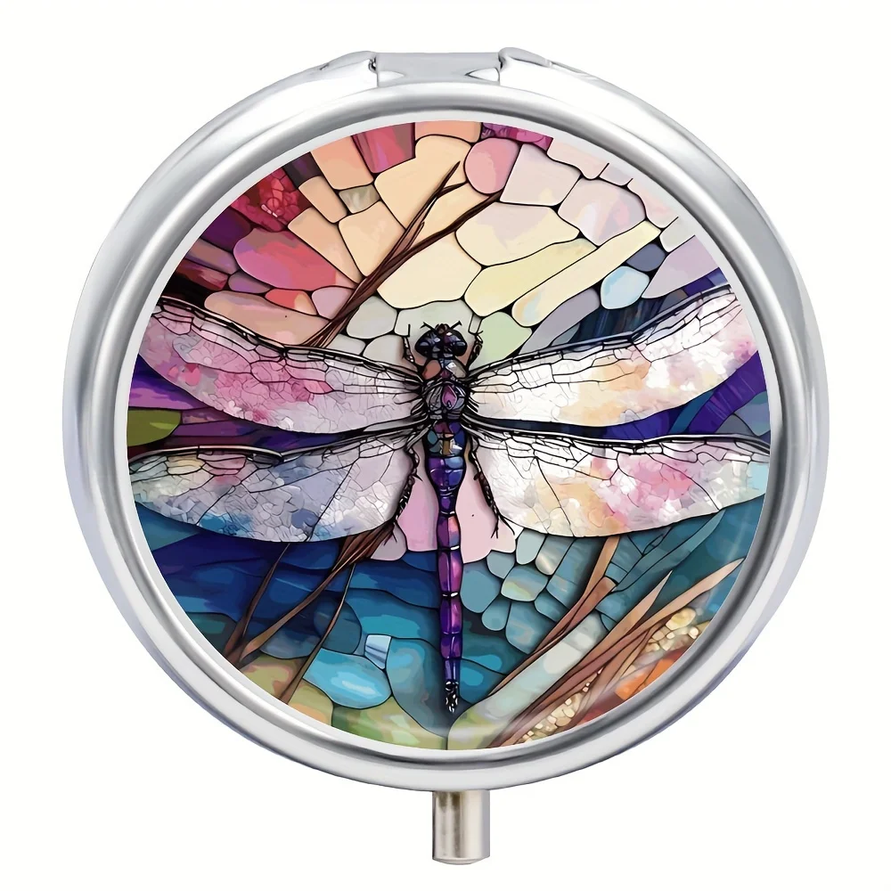 Colorful Dragonfly Pill Box,3 Compartment Medicine Organizer, Mini Box,Travel Portable Pill Box,For Pocket Or Purse  Box