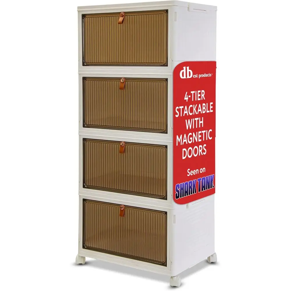 4-Tier Stackable Storage Organizer - 24 Gallon Collapsible Bins for Space-Efficient Bedroom, Closet, Dorm