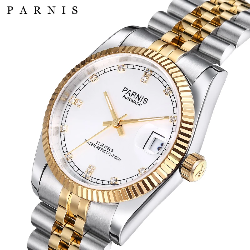 Parnis 36mm Silver Mens Watches Sapphire Crystal 21 Jewels Miyota Movement Automatic Mechanical Male Wristwatch