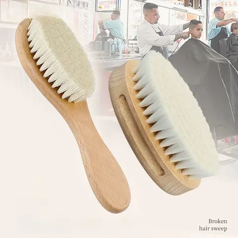 Long Handle Hair Beard Brush For Men Women Natural Wood Comb Wool Mustache Brush Pocket Travel Oil Head Brush Beard Styling Care