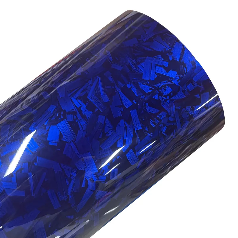 Rollo de película de vinilo de fibra de carbono forjado azul de alto brillo PET Premium, pegatina autoadhesiva de liberación de aire para coche, envoltura