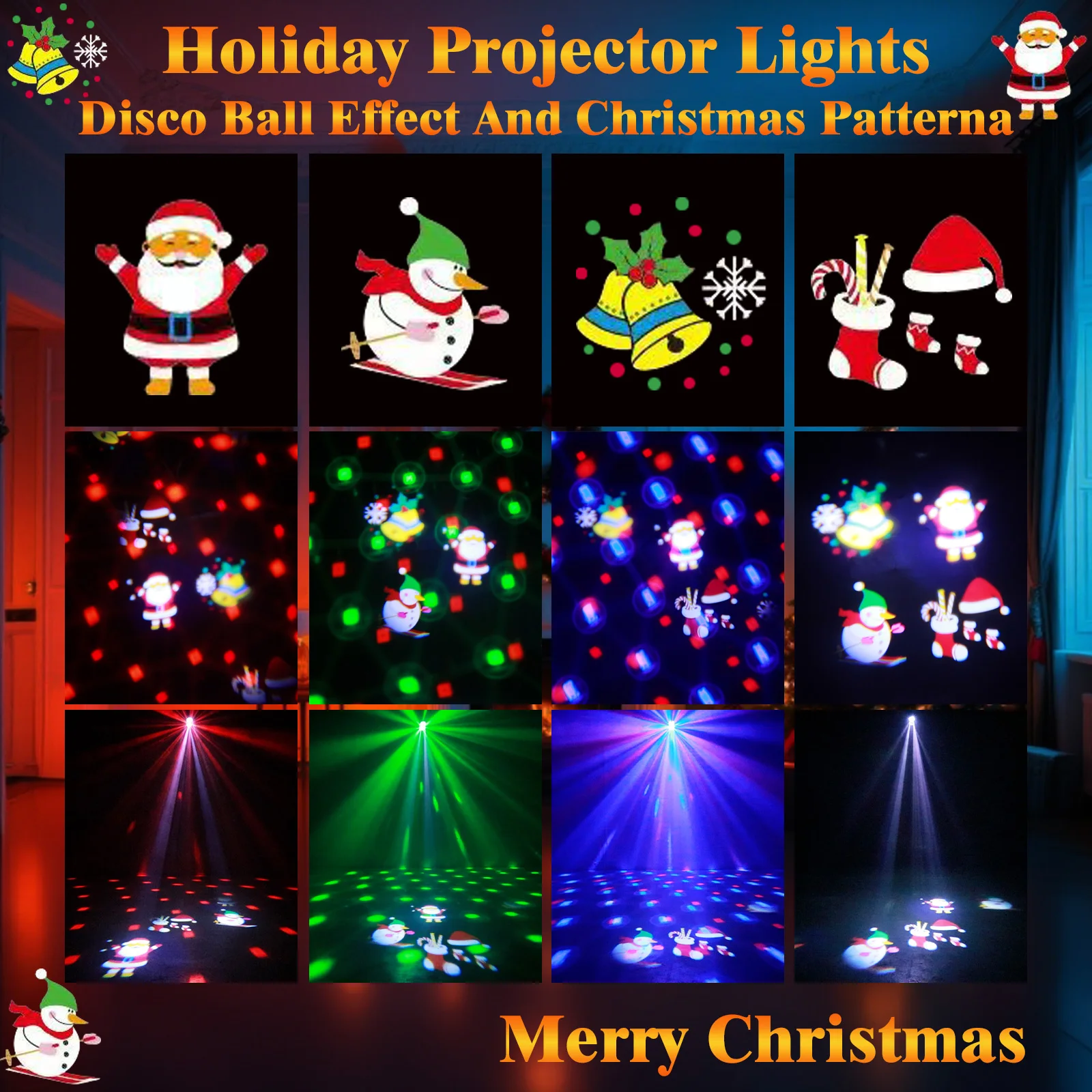 HCWE LED Lights for Par Christmas Projector with Remote And Sound Control Holiday Lighting Disco DJ Light Decorative Lighting